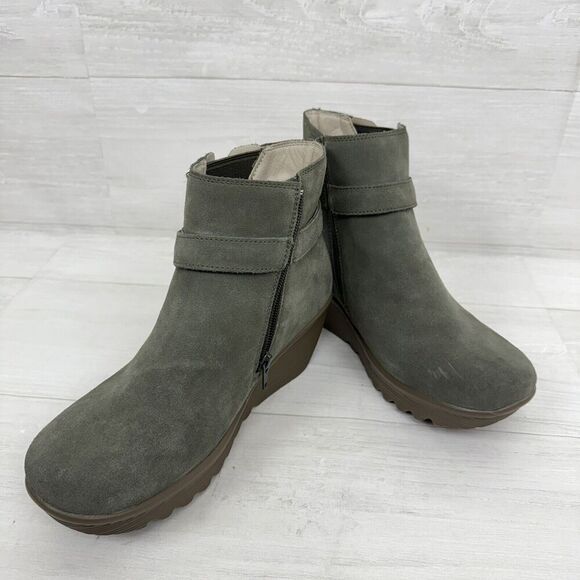 Skechers Day Date Women 9 Parallel Wedge Ankle Boots Bootie Shoes Suede Green - Picture 11 of 11